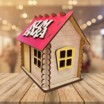 Ahşap Ev Kumbara – Kırmızı Çatılı Ahşap Tasarım Para Kumbarası - Görsel 2